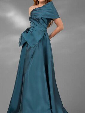 NWT Terani Couture 252E5102 Taffeta A-Line Formal Gowns Dark Teal size 14